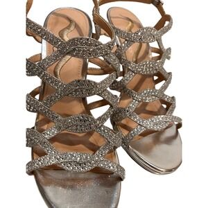 Nina Women's Silver Sparkle Rhinestone Stiletto Heels Sandals Dress Shoes Size 7